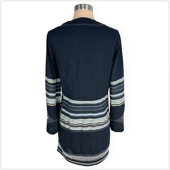 Free People Sundown Embroidered Mini Dress Boho Tribal Shift Navy Gray XS - Picture 4 of 5